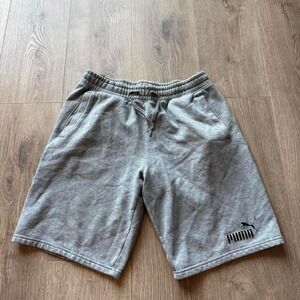 Puma Gray Fleece Sweat Shorts Men's M Athletic Logo Drawstring Lounge